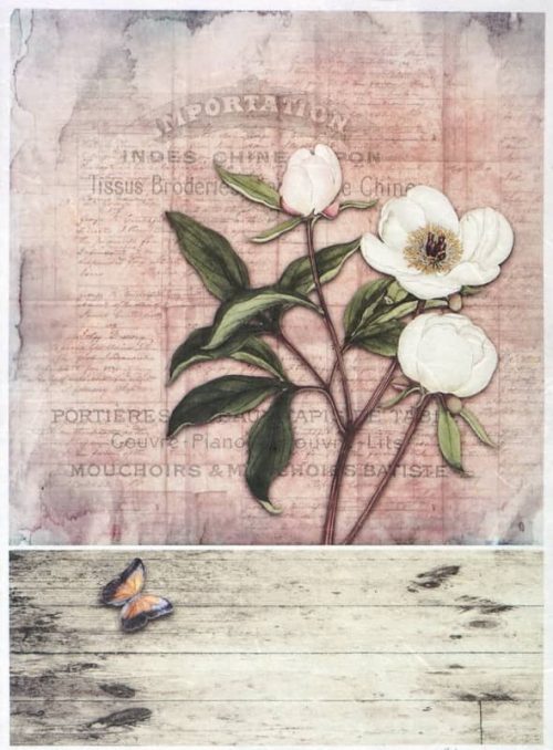 Rice Paper - Vintage White Rose Card