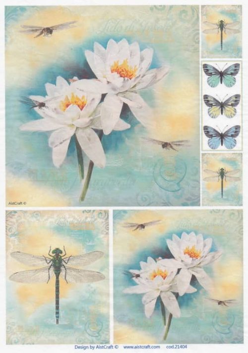 Rice Paper - Waterlily and Dragonflies