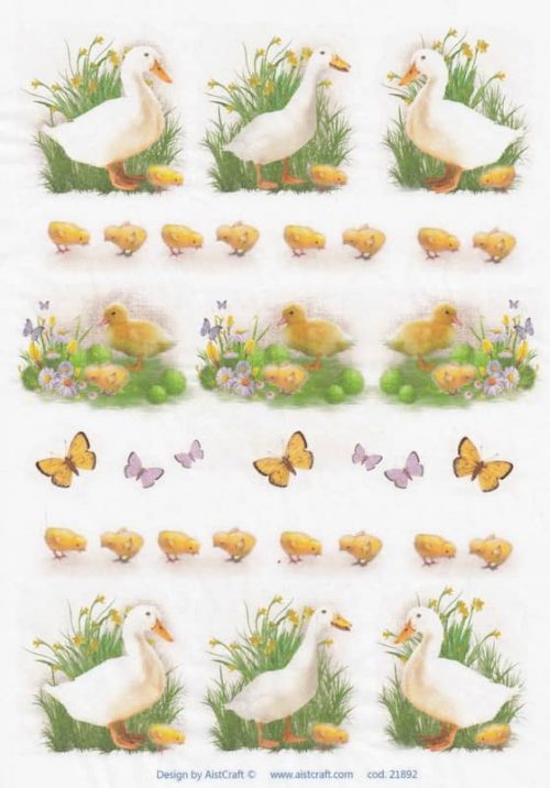 Rice Paper A/4 - Geese, chicks and butterflies