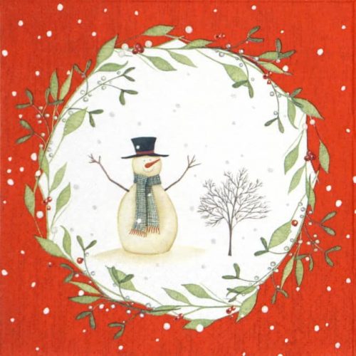 Paper Napkin - Snowman with Tree red
