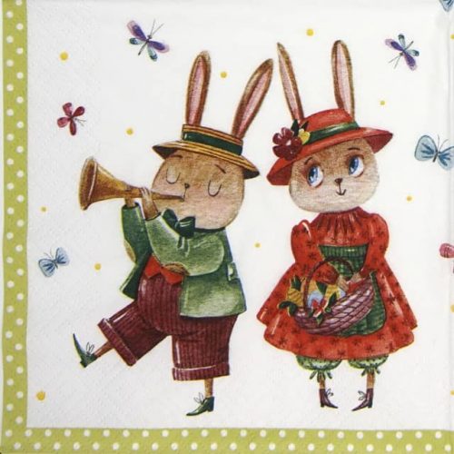 Paper Napkin - Rabbit Couple with Butterflies