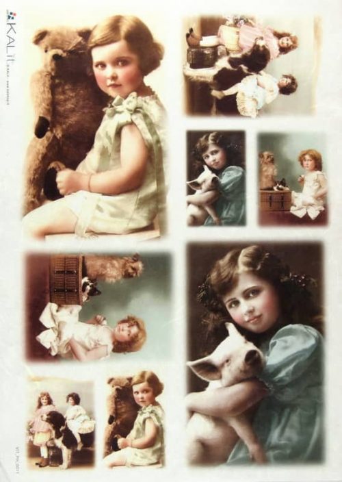 Rice Paper - Old Pictures Girls and Animals  (22 x 32cm)