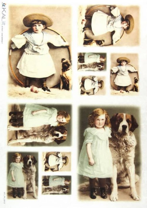 Rice Paper - Old Pictures Girls Dog (22 x 32cm)