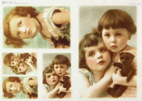 Rice Paper - Old Pictures Girls with Teddy (22 x 32cm)