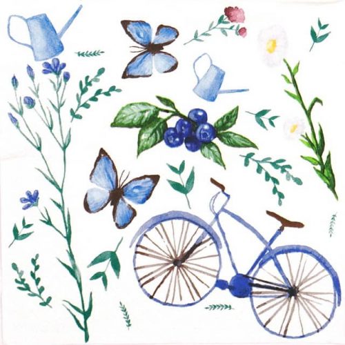 Paper Napkin - Blue Garden Bike