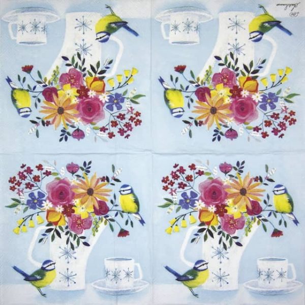 Lunch Napkins (20) - Pot of Flowers light blue