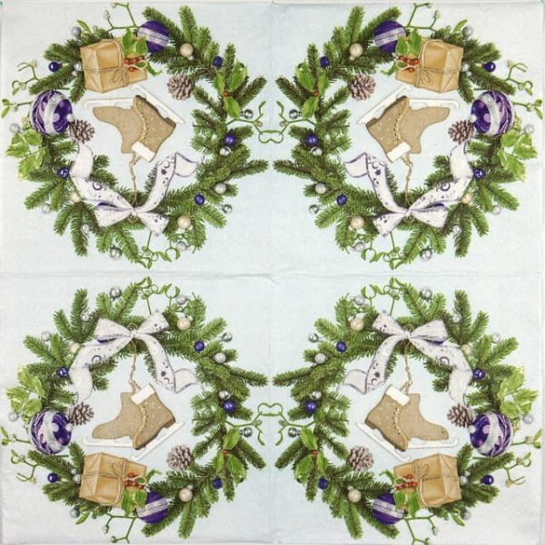 Paper Napkin - Christmas wreath with Ice Skates