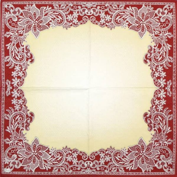 Paper Napkin - Red Lace Ornaments