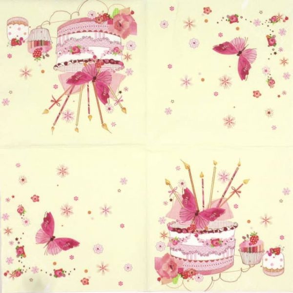 Paper Napkin - Birthday Cake with Butterfly