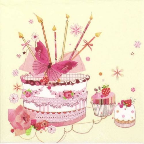 Paper Napkin - Birthday Cake with Butterfly