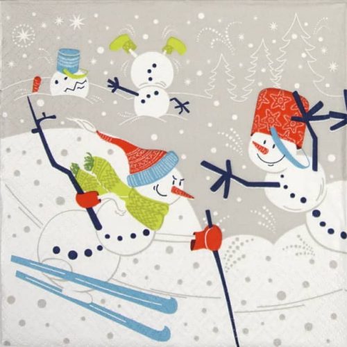 Paper Napkin - Skiing Snowmen
