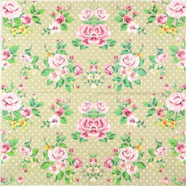 Paper Napkin - Polka Dot Roses Beige