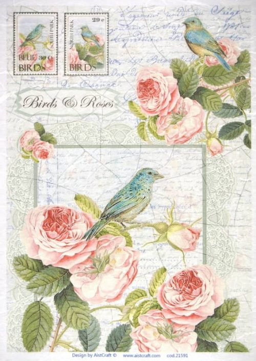 Rice Paper - Birds & Roses