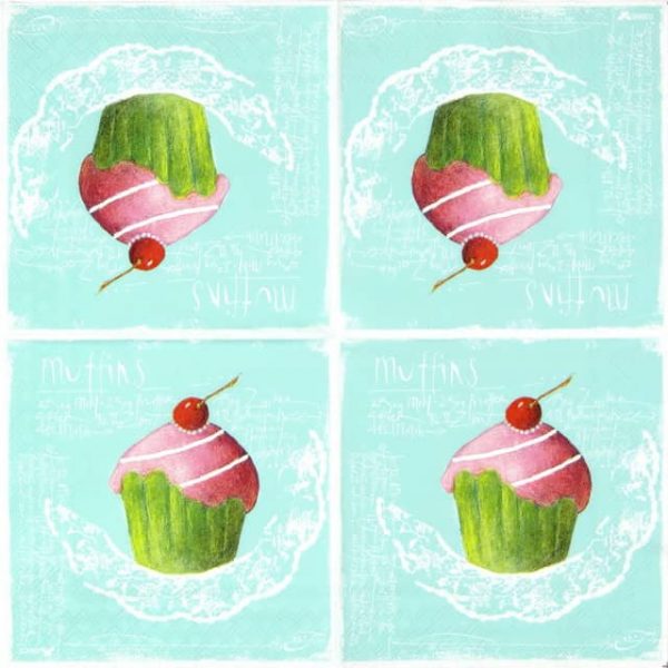 Paper Napkin - Pink Muffins on green