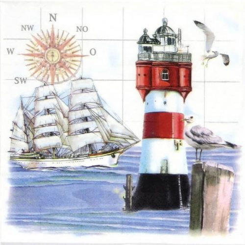 Paper Napkin - Lighthouse and Compass
