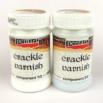 Two 100ml plastic bottles of Pentart Two Component Classic Crackle Varnish set, labeled Component 1 and Component 2, in a transparent box.