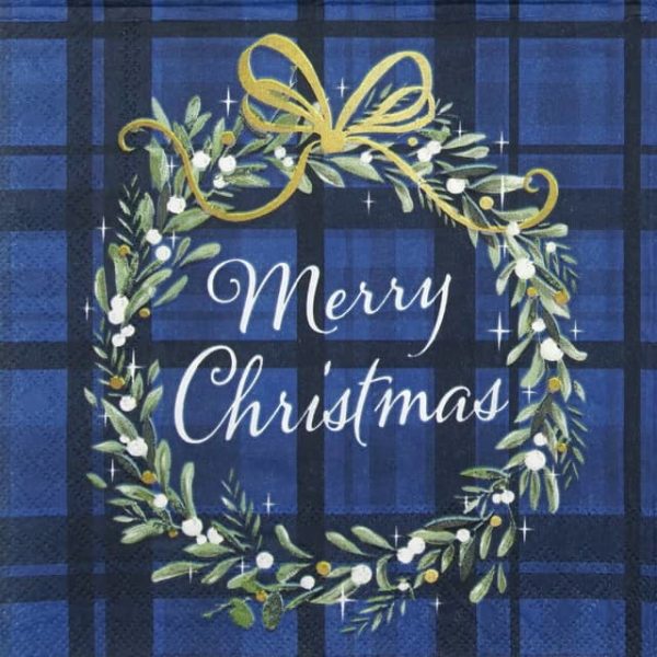 Cocktail Napkins (20) - Christmas Plaid Blue