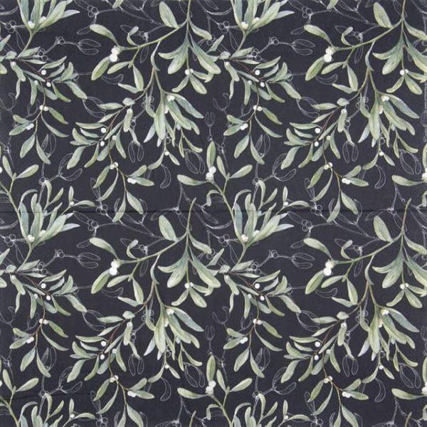 Cocktail Napkins (20) - Mistletoe All Over Black