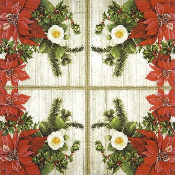 Lunch Napkins (20) - Poinsettia On Wood