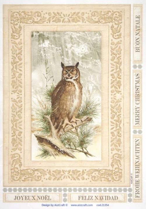 Rice Paper - Owl in forest brown