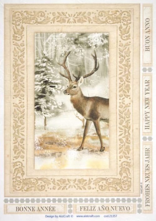 Rice Paper - Deer in forest brown