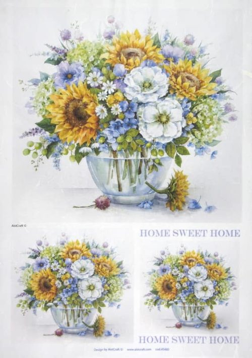 Rice Paper Yellow & Blue Flowers in Vase