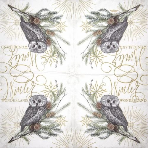 Paper Napkin - White X-mas Owl cream_IHR_921660