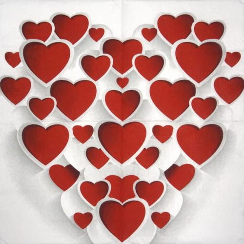 Paper napkin red 3D hearts