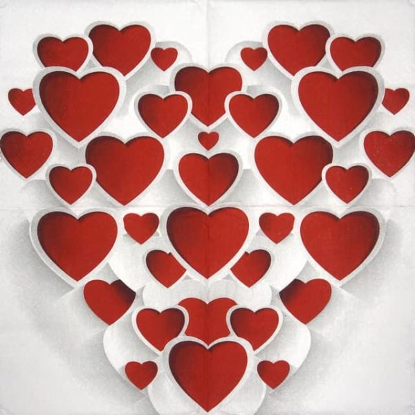 Paper napkin red 3D hearts