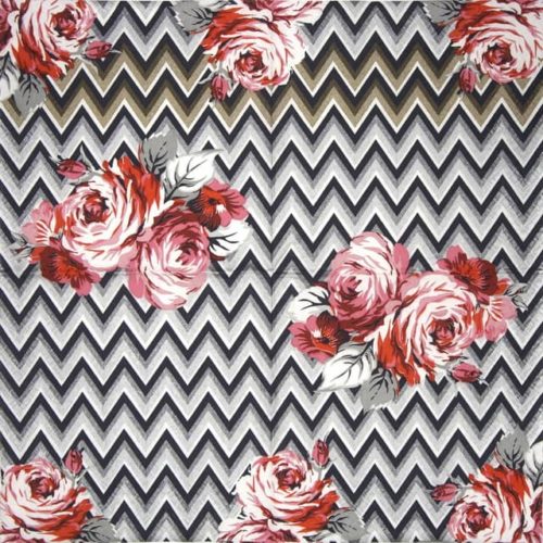 Paper napkin red roses on a zig zag background