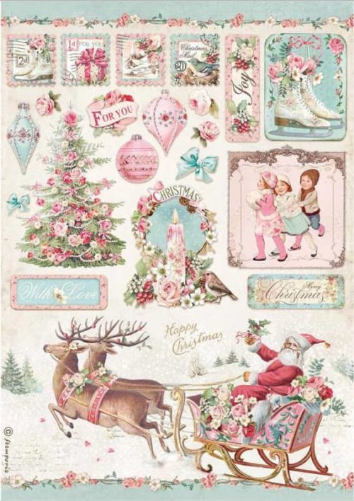 Rice Paper - Pink Christmas Sleigh - DFSA4629 - Stamperia