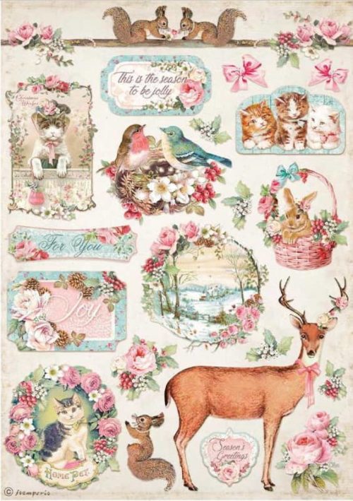 Rice Paper - Pink Christmas Deer - DFSA4628 - Stamperia