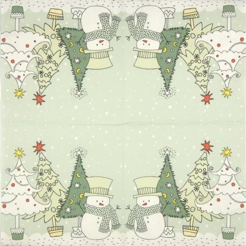 Paper Napkin - Graphic Snowman and Xmas Trees