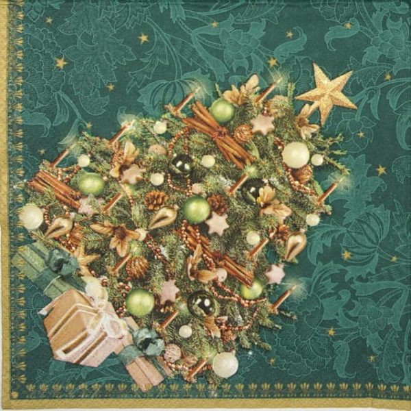 Paper Napkin Classic Xmas Tree on Green Background