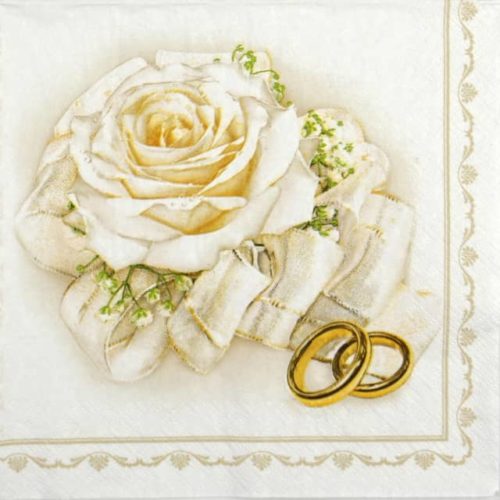 Paper Napkin - Wedding rings and white roses