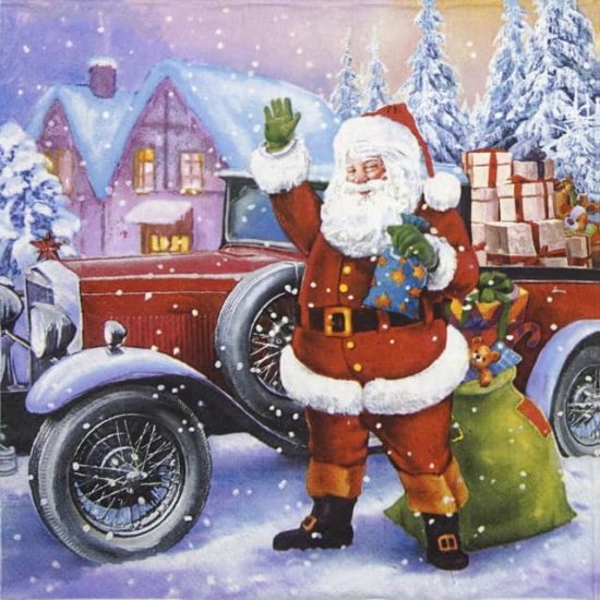 Paper Napkin - Santa Claus & Vintage Car - Napkin Shop