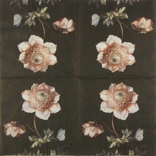 Paper napkin Peony on black background