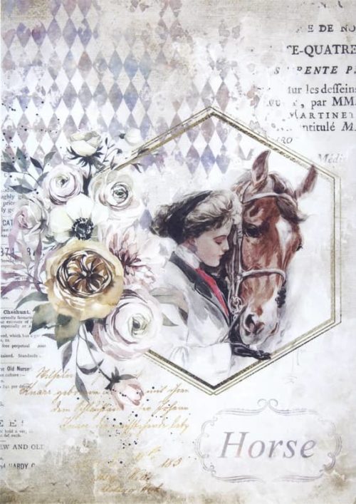 Rice Paper - Romantic horses Lady frame - DFSA4580