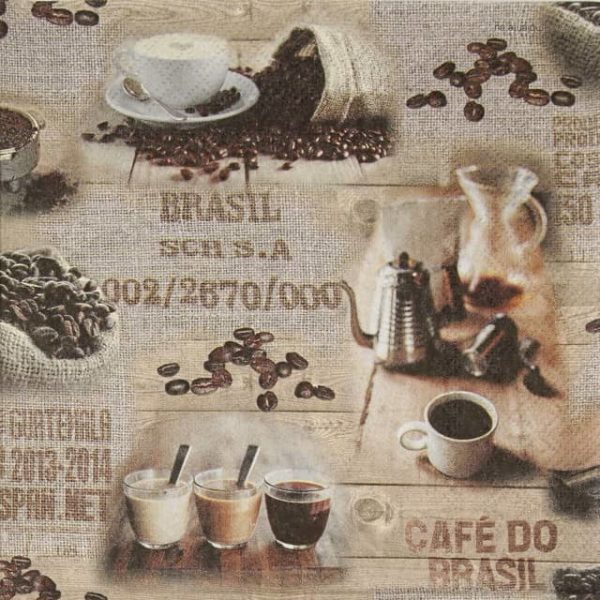 paper napkin with coffee bean and coffee drinks