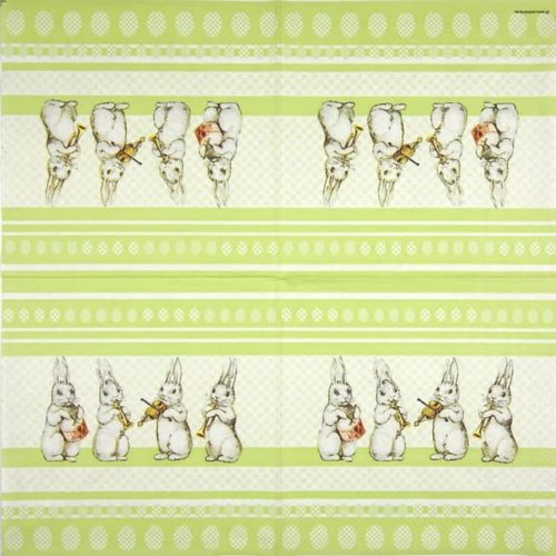 Paper napkin musical rabbits on a green background