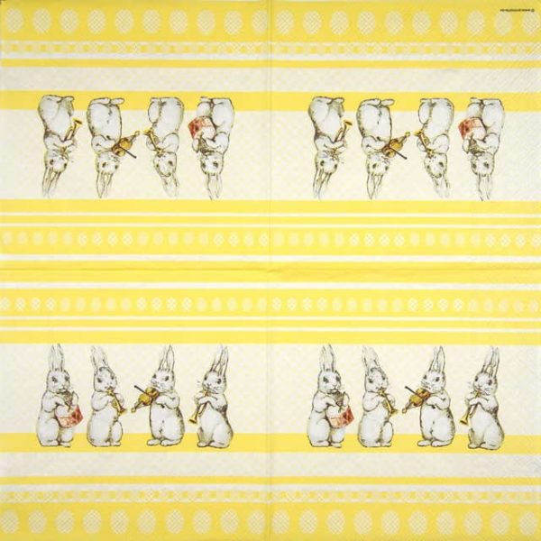 Paper napkin musical rabbits on a yellow background