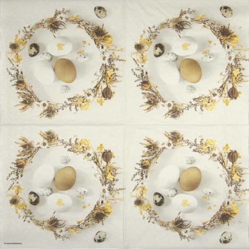 Paper napkin eggs in flower wreath
