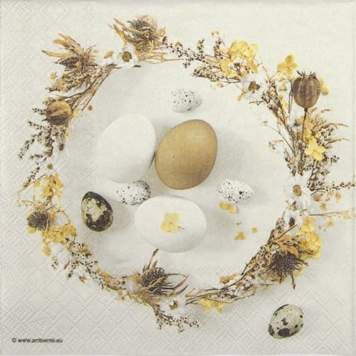 Paper napkin eggs in flower wreath