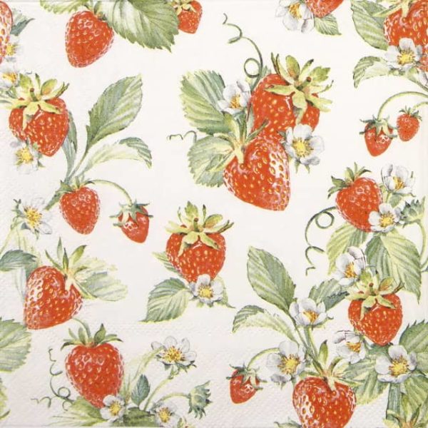 Paper Napkin red strawberries on the vine