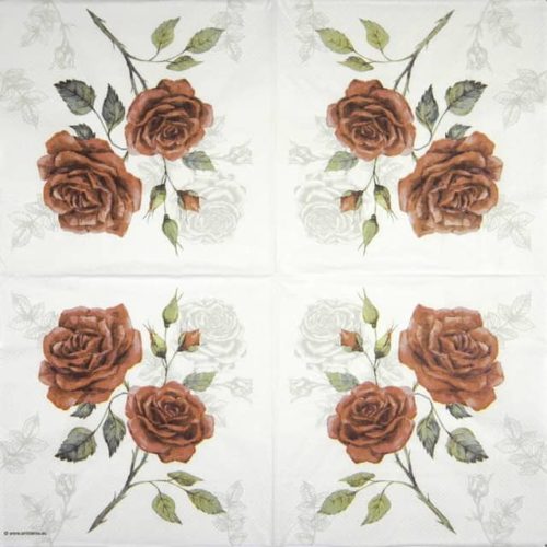 Paper napkin two red roses in vintage style