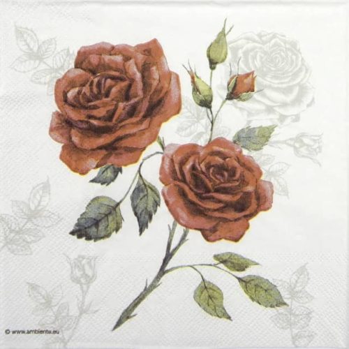 Paper napkin two red roses in vintage style