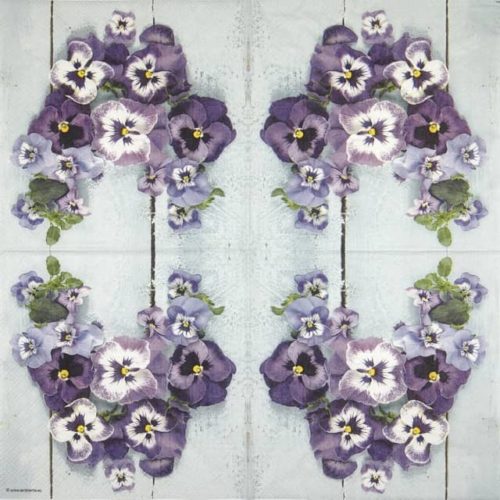 Paper napkin with pansy flowers heart wreath