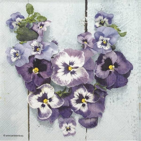 Paper napkin with pansy flowers heart wreath