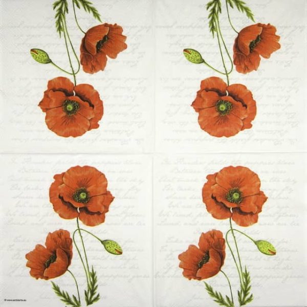 Paper Napkin summer bouquet with red poppy flower