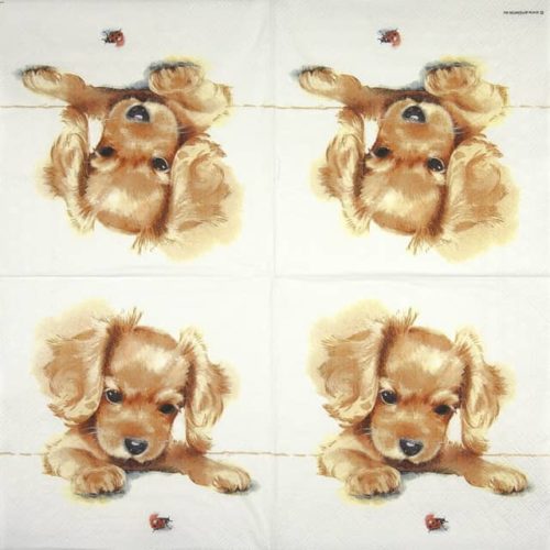 Paper napkin little puppy with ladybird